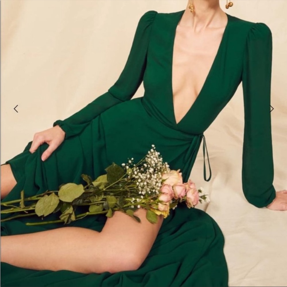Reformation Formal Green Maxi Wrap Dress